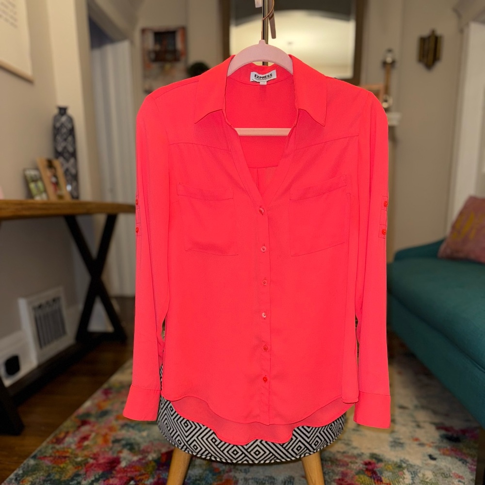 2/$10 • Express Coral Portofino Button Down Blouse - Size: Small